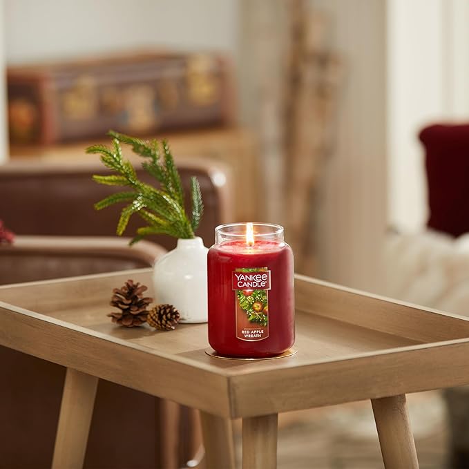 Yankee Candle Apple Wreath Scented Classic 22oz Large Jar Single Wick Candle Over 110 Hours of Burn Time | Holiday Gifts for All