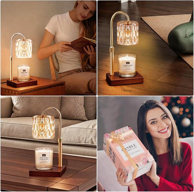 Candle Warmer Lamp, Candle Warmer Light with Timer & Dimmer, Candle Warmer Lamp Adjustable Height, Compatible with Jar Scented Candles, Candle Warming Lamp with 3 Bulbs for Home Decor
