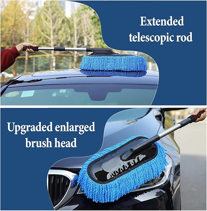 Car Duster Interior, Car Duster Exterior Mini for Dust Brush with Extension Pole Blue Stretchable