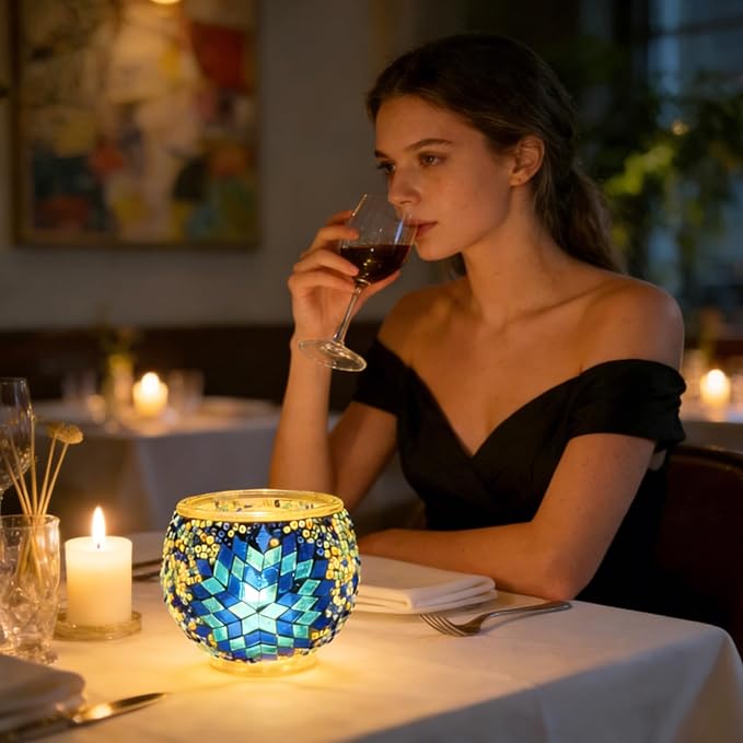 wpdash Turkish Mosaic DIY Handmade Kit Colorful Round Glass Candle Holder Windowsill Decoration Romantic Atmosphere Light for Dining Date Student Handmade Craft Creative Gift
