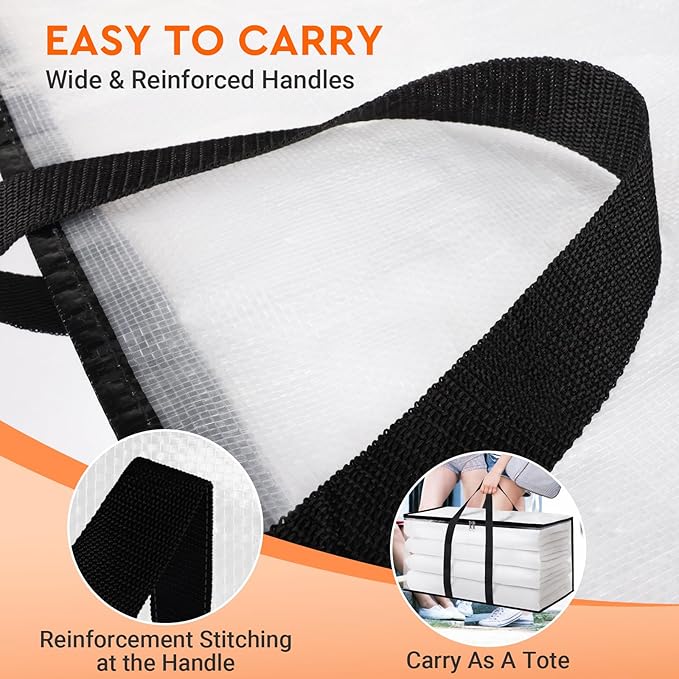 HomeHacks Clear Moving Bags Heavy Duty 2 Pack, Storage Bags with Zipper, Extra Thick Handles & Waterproof Packing Boxes for Moving, Camping, Home Organization 93L/24Gal (28.7"x14.2"x14")