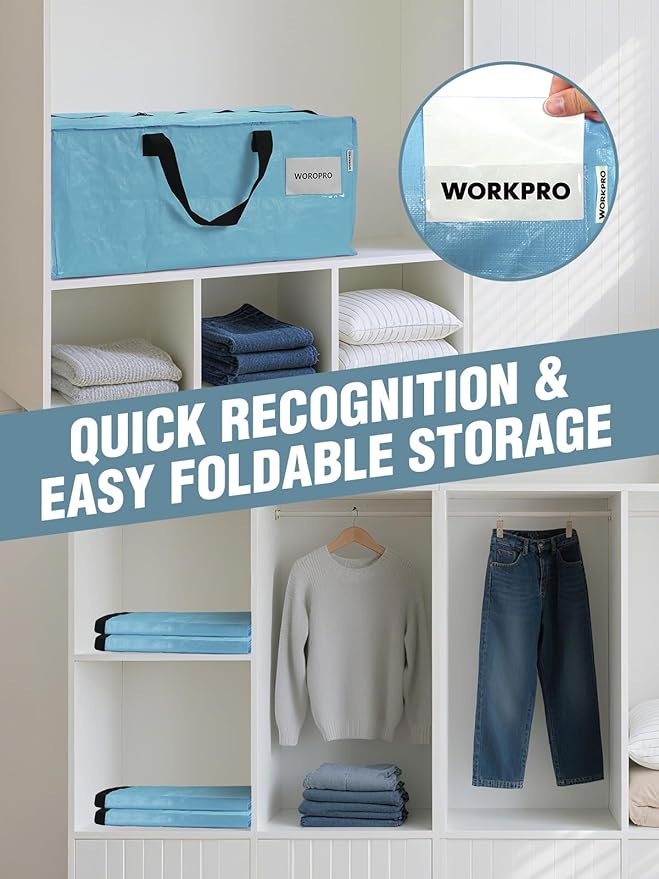 WORKPRO 1 Pack Extra Large Moving Bags with Zippers & Carrying Handles Backpack Straps, Heavy-Duty Storage Tote for Space Saving & Storage, Alternative to Moving Box (Dusty Blue)