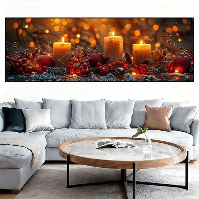 Large Diamond Art Kits for Adults, Diamond Painting Snowflake Dimond Painting Candle Wall Art Mosaic Kits, DIY Crystal Arts & Crafts Canvas Paintings, Hobbies for Women, Room Decor 24 x 8inch Z4-974