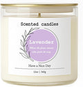 Lavender Scented Candle – 100% Natural Soy Wax, Cotton Wick, Odor Eliminating, Calming Herbal Aroma, 12oz, 60 Hour Burn, White – Ideal for Home Decor, Spa, Bath, Parties & Gifts