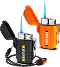 Torch 2 Pack Windproof Outdoor Gas Lighter - Adjustable Jet Flame, Fireplace, Fireworks, Grill, Camping, BBQ - Black+Orange (Without Butane)
