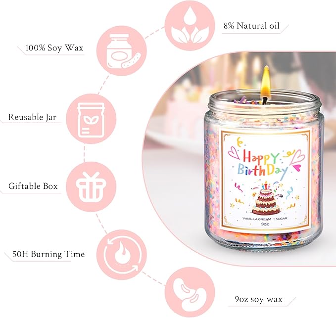 Luxury Scented Candles Gift Set-100% Natural Soy Wax, 50H Clean Burn, Hand-Poured, Relaxing Aromatherapy for Home, Bedroom, Yoga &Spa,9oz, Birthday Candles（Vanilla Cream Sugar）