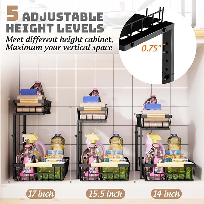 Under Sink Organizer and Storage, Slide Out Under Cabinet Storage Pull Out Sink Shelf Cabinet Storage Shelves, Undersink Organizers for Kitchen Bathroom Cabinet