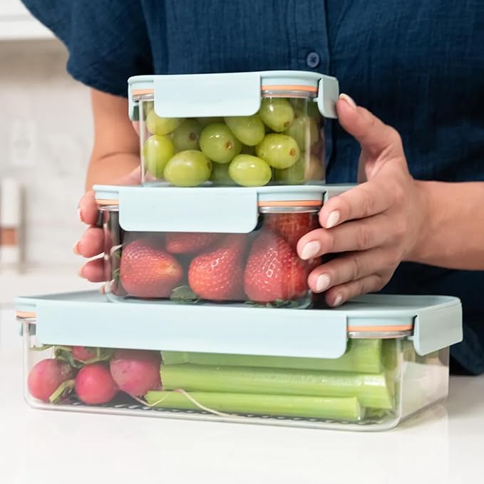 LocknLock LBF405RS12M Bisfree Modular Plus Food Storage Container Set, BPA-Free Plastic, Stackable, Microwave, Dishwasher and Freezer-Safe, 24-Piece Set with 12 Boxes and 12 Lids, Mint