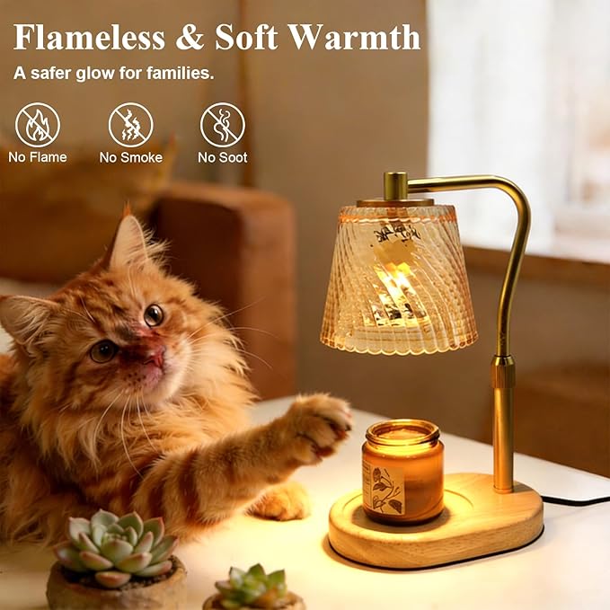 Candle Warmer Lamp with Timer Dimmable, Adjustable Wavy Clear Lamp Candle Warmer for Scented Candles, Housewarming Gift for Spring Home Decor, Women Mom Birthday Gifts with Charming Box & 2 Bulbs