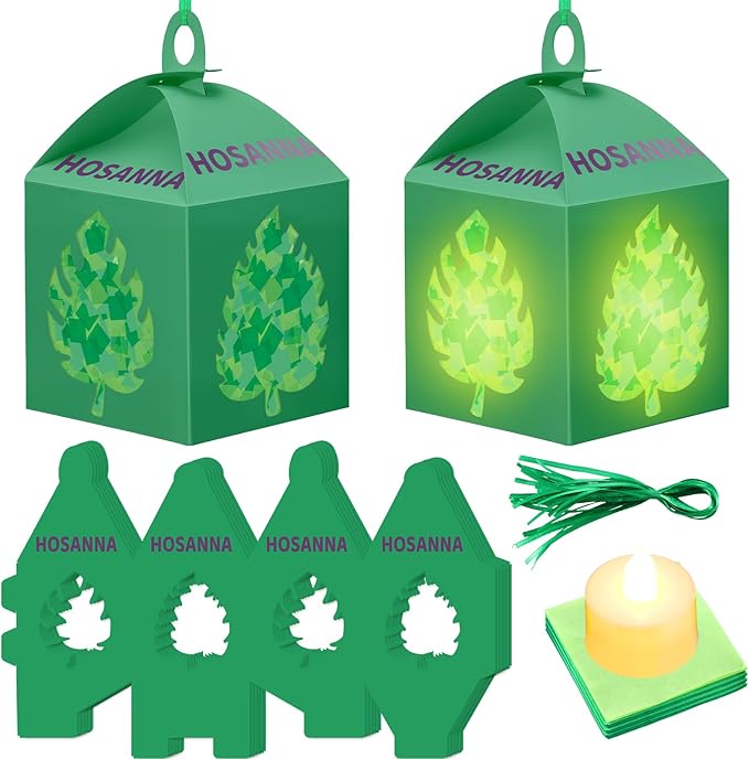 Simgoing 12 Sets Palm Sunday Crafts with LED Candles Easter Palm Tissue Paper Lanterns Craft Kits Sunday School Decorations DIY Religious Holy Week Hanging Ornament for Easter Party Activities