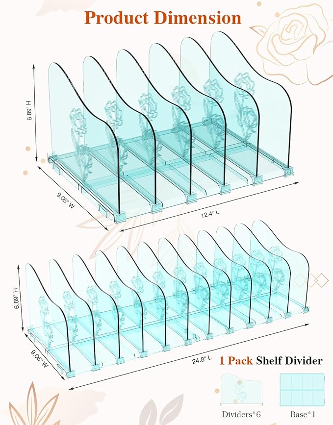 Adjustable Rose File Organizer for Desk, Vertical File Folder Holders for Magazines, Upright Desktop Binder Organizer, Clear Paper Bookshelf Divider File Sorter for School Office Supplies