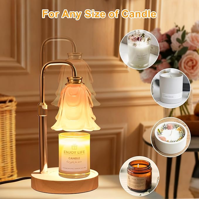 Flower Candle Warmer Lamp with Timer and Dimmer 4-Level Dimmable Adjustable Height Light Heat Lamp for Jar Candles Modern Cute Home Decor for Living Room Bedroom Gold-Flower