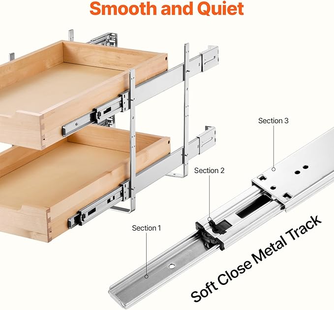 VEVOR 2 Tier Pull Out Cabinet Organizer, 14" W x 21" D Cabinet Drawer, Soft Close Slide out Shelf, Heavy-Duty Sliding Wood Drawer, Adjustable Base Cabinet Organization for Kitchen Pantry Bathroom