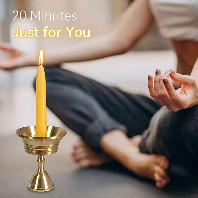Luxury Beeswax Meditation Candles 20 Min – Mini Pure Beeswax Taper Candles with Brass Holder, Dripless 20 Minute Prayer Candles for Yoga Easter Saint Patrick’s Day, Wedding & Mother’s Day