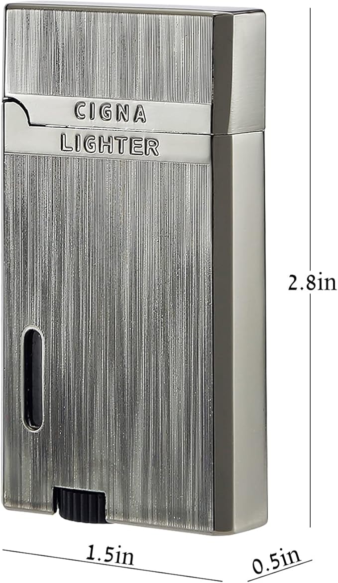 Yeuligo 2 Pack Double Flame Torch Lighters, Classic Pocket Lighters with Visible Window, Adjustable Jet Torch Lighter, Refillable Butane Lighter for Men and Women (Brushed Grey)