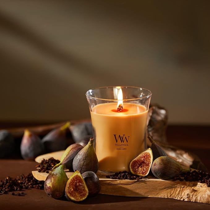 WoodWick Gilded Sands Scented, Medium Hourglass, Crackles as it Burns, Up to 50 hrs Burn time, Perfect for Gifting, 9.7oz