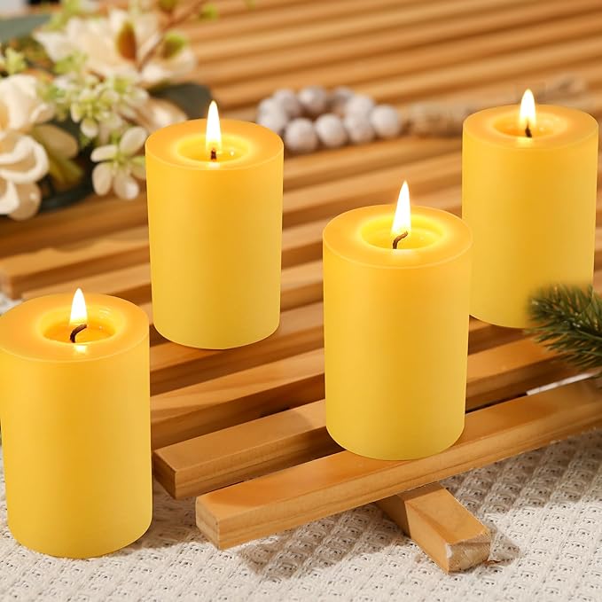 Natural Beeswax Pillar Candles, 2x3in Organic Pillar Candles-128 Hours Pure Beeswax Candles Long Burning Time Smokeless Dripless Bees Wax Candle for Home Paryer Relax, 4 Packs