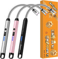 3 Pack Electric Lighter with 360° Flexible Neck & LED Display, Birthday Gifts for Women Mom Men Wife, USB Arc Long Candle Lighters for Candle Black/Rose/Silver