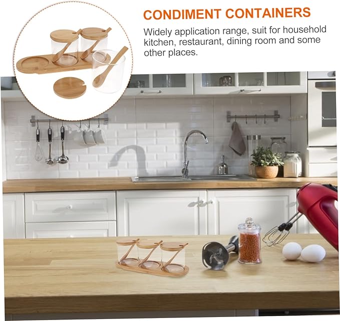 Condiment Containers Lids Glass Salt Jars Spice Containers for Kitchen Simple Practical Design