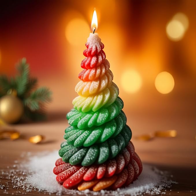 3D Christmas Tree Silicone Candle Soap Epoxy Resin Wax Mold Silicone Shapes Christmas Trees Mold for Candle Resin Soap Craft Cake Chocolate Making Kit Christmas Gift (Cream Christmas Tree)