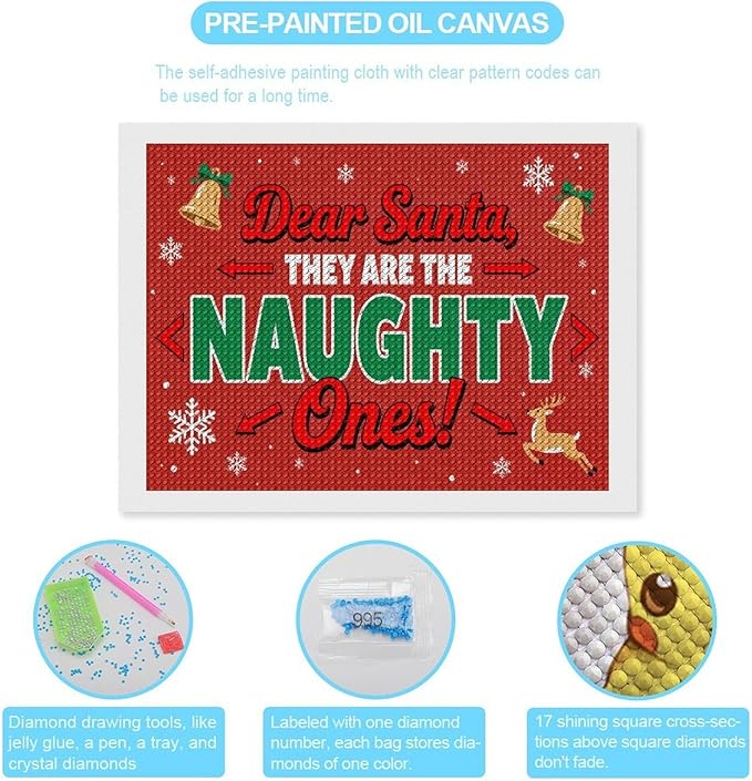 AIVKIEJK Diamond Painting Kits for Adults - Christmas Dear Santa, They are The Naughty Ones Painting DIY 5D Full Drill Diamond Dots Paintings with Diamonds Gem Art and Crafts Home Decor 12"x16"