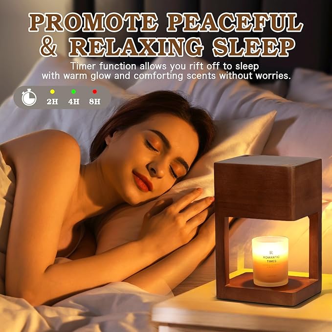 Candle Warmer Lamp Wood with Timer, Dimmable Electric Candle Lamp Warmer for Jar Candles, 2*35 Watt Bulb, Mothers Day Birthday Gifts for Women Men, Decorative Wooden Candle Lamp for Bedroom Home Decor