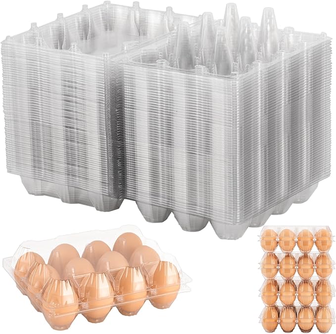 60 Pack Clear Plastic Egg Cartons, Reusable Stackable Egg Containers for Farm, Market & Fridge Storage, 3×4 Grid