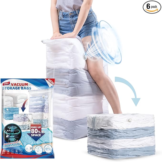 TAILI 6 Pack Vacuum Storage Bags, Jumbo Cube (31x40x15 Inch), Extra Large Vacuum Seal Bags for Comforters, Blankets, Bedding, Clothes, Closet Organization Space Saving, Clear