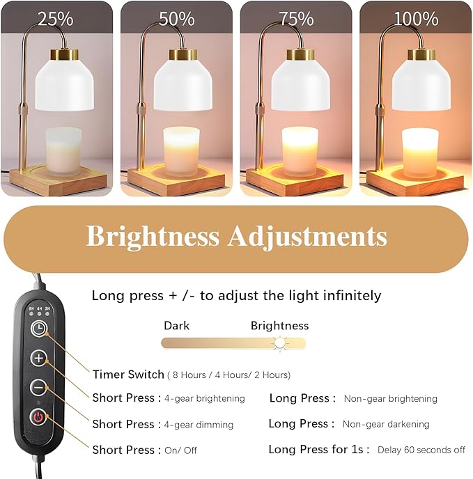 Xiwoa Electric Candle Warmer Lamp with 2H/4H/8H Timer Dimming Height Adjustable Safety Night Lamp, Home Scented Jar Candles Decor Gifts (White)