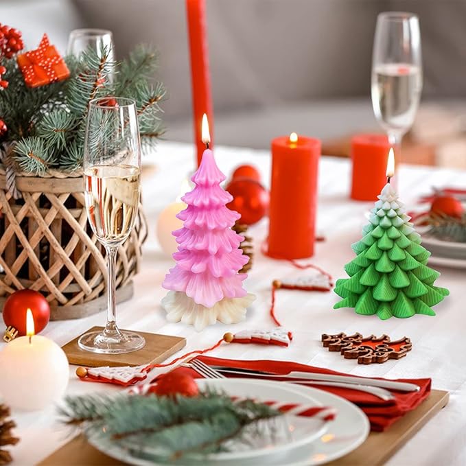2 Pcs 3D Christmas Tree Shape Resin Casting Silicone Mold for DIY Xmas Decoration Aromatherapy Candles Wax Plaster Polymer Clay
