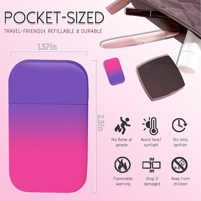 Torch Windproof Pink Flame Lighter Cute Glittery Refillable Butane Pocket Pink Lighter for Women Daily Use, Birthdays, Anniversary,Camping,Candle (Butane Not Included) (Purple&Pink) (Black&Pink)