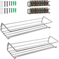 Carbon Steel Wall-Mounted Kitchen Spice Rack,Wall-Mounted Spice Rack Heavy-Duty Space-Saving Organizer with Adhesive or Screw Mountable, for Cabinet Doors, Pantry Walls (2Pcs Silver)