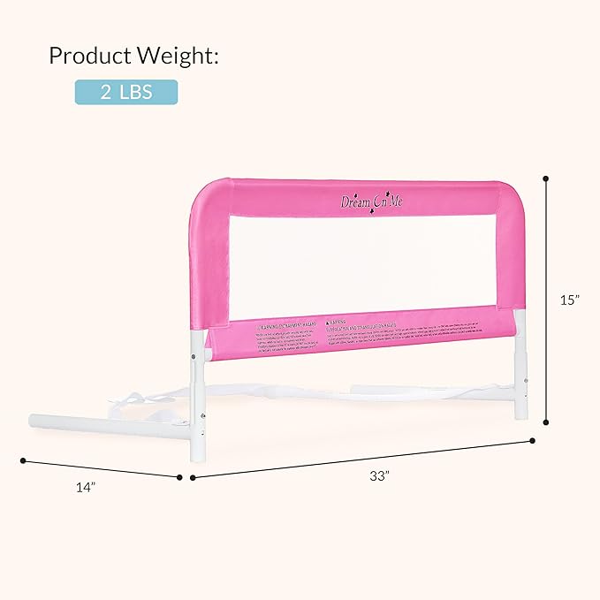 Dream On Me Mesh Security Bed Rail – Toddler Safety Guard with breathable mesh, reinforced anchor system, lightweight, portable, fits adult twin-size beds, Pink