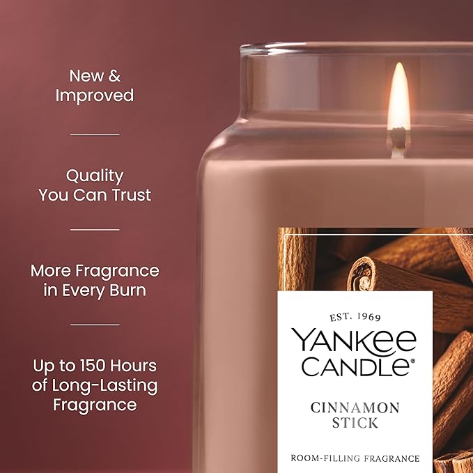 Yankee Candle Cinnamon Stick, Scented Candle, 22oz Large Jar with up to 150 Hour Burn Time, Giftable