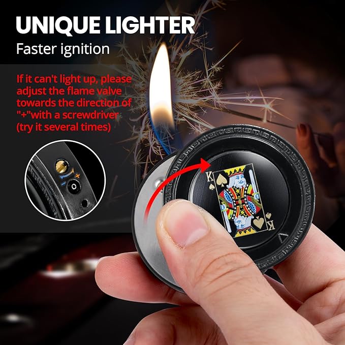 CHOICEDC Cool Lighter for Men, King of Spades Unique Lighters, Adjustable Refillable Butane Lighter, Soft Flame Funny Pocket Lighters with Poker Card Design, Novelty Gifts for Men Women, No Gas