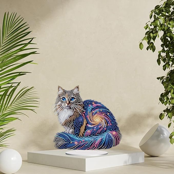 ARTopet DIY Diamond Desktop Ornament PET Irregular Shape Special Shaped Crystal Double Sided Pattern Single Sided Drill Diamond Art Painting Tabletop Home Ornaments Decor-Cat