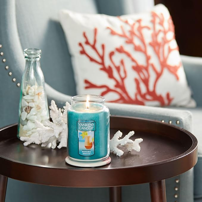 Yankee Candle Bahama Breeze Scented Classic 22oz Large Jar Single Wick Candle Over 110 Hours of Burn Time Perfect for Tropical Beach-Themed Setting Perfect for Gifting
