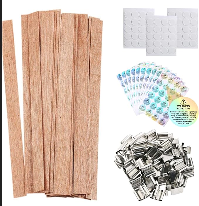 50 Pcs Wood Wicks for Candle Making - Smokeless Crackling Wooden Candle Wicks Kit with Stands & Labels Candle Wicks for Candle Making