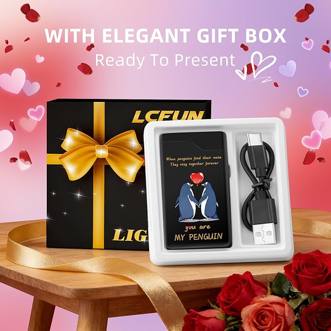 LcFun Electric Lighter USB Rechargeable, Valentines Day Gifts for Him Her, Romantic I Love You Gifts for Boyfriend Girlfriend Wife Husband Valentines Gifts for Men Women Couple