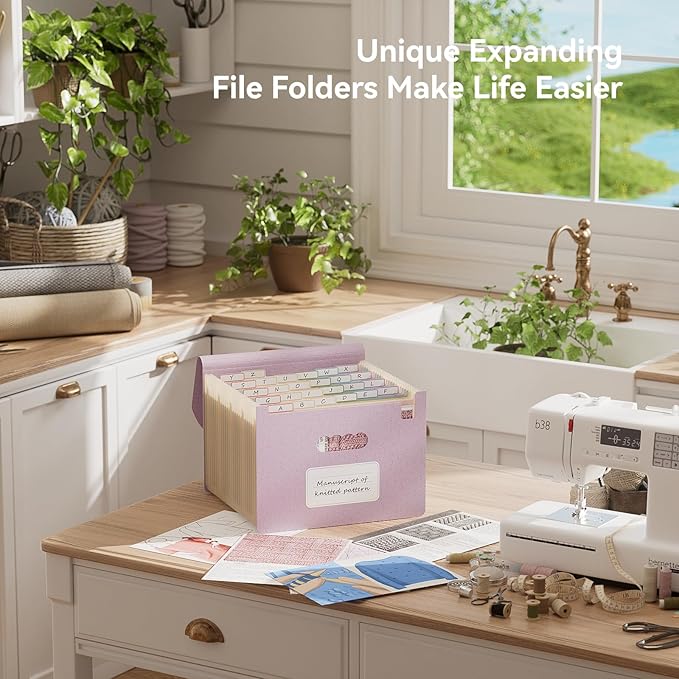 EcoStash Accordion File Organizer, 26 Pockets Wheat Straw Expanding File Folder, Monthly Bill Receipt Organizer, A-Z Tabs, 100% BPA Free, Return to Nature, Healthy Living-Lavender Purple