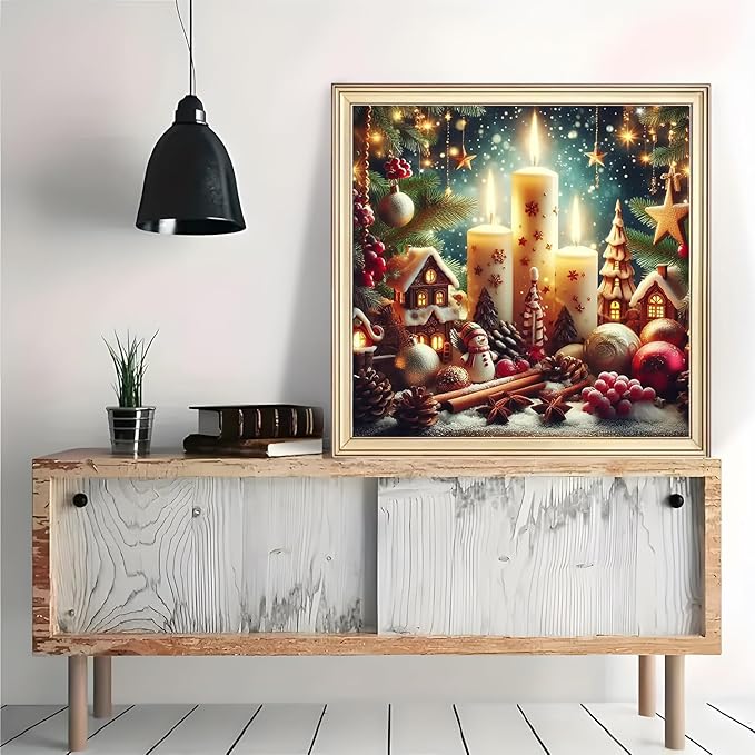 Christmas Candle Ball Star Diamond Art Painting Kits for Adults, Winter Diamond Painting Kits for Adults Beginners, 5D DIY Full Drill Diamond Dot Gem Art Kits for Adult, Home Wall Decor 13.8x13.8 Inch