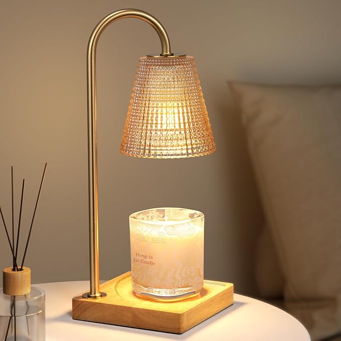 Hong-in Amber Candle Warmer Lamp-Dimmable Candle Lamp with Timer, Christmas Birthday Gifts for Women, House Warming Gifts for New Home Bedroom Decor, Vintage Wax Warmer for Scented Wax