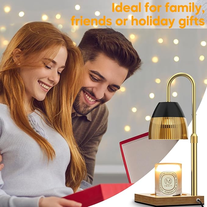 Candle Warmer Lamp with Timer Auto Off, Rose Gold Candle Burning Lamps Dimmable Height Adjustable Wax Melting Bedroom Night Light Metal Glass Lamp with Two GU10 Bulbs-Gift