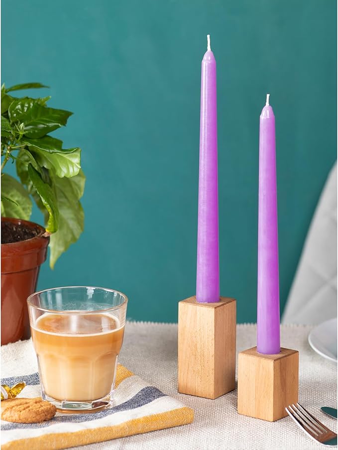 CANDWAX Lilac 8 inch Taper Candles Set of 12 - Unscented Smokeless Dripless Tall Candlesticks - Perfect for Special Occasions, Ordinary Dinners, Holidays and as Easter Candles - Lavender Candle Sticks