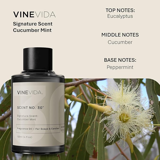VINEVIDA [4oz] Cucumber Mint Fragrance Oil for Candle Making and Soap Making - Premium Candle Scents for Soy Candles