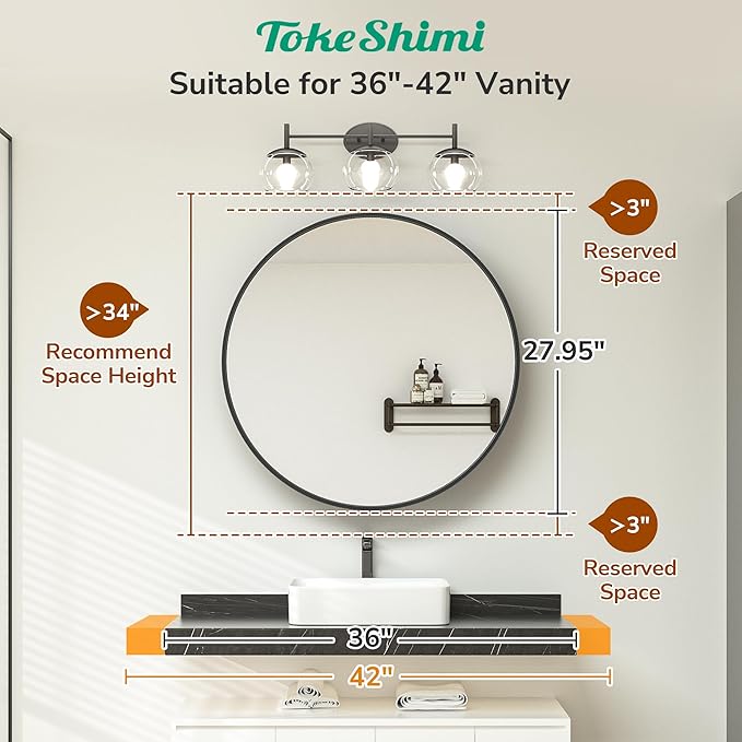 TokeShimi 28 Inch Round Medicine Cabinet for Bathroom with Mirror Surface Mount Only Black Metal Framed Mirrored Bathroom Cabinet Large Modern Farmhouse Circle Wall Mounted Vanity Mirror with Storage