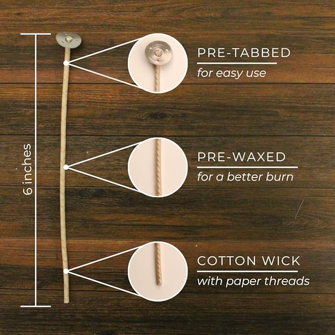 Direct Candle Supply Candle Wicks for Candle Making | 6 inch Stabilo CD 16 Wicks | 100pcs of Cotton Wicks for Candles and Candle Making Supplies, White