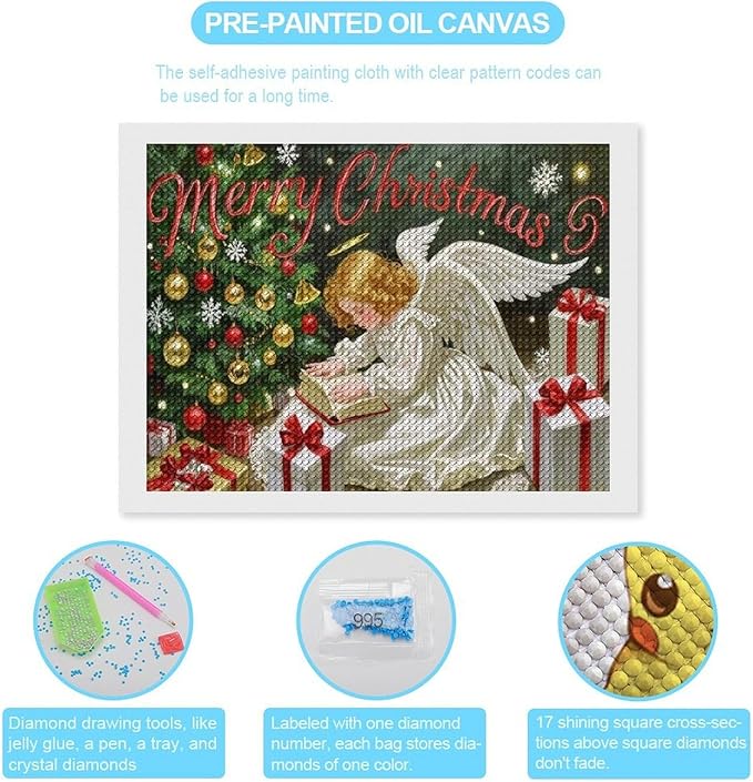 AIVKIEJK Diamond Painting Kits for Adults - Merry Christmas Angel Welcome Painting DIY 5D Full Drill Diamond Dots Paintings with Diamonds Gem Art and Crafts Home Decor 12"x16"