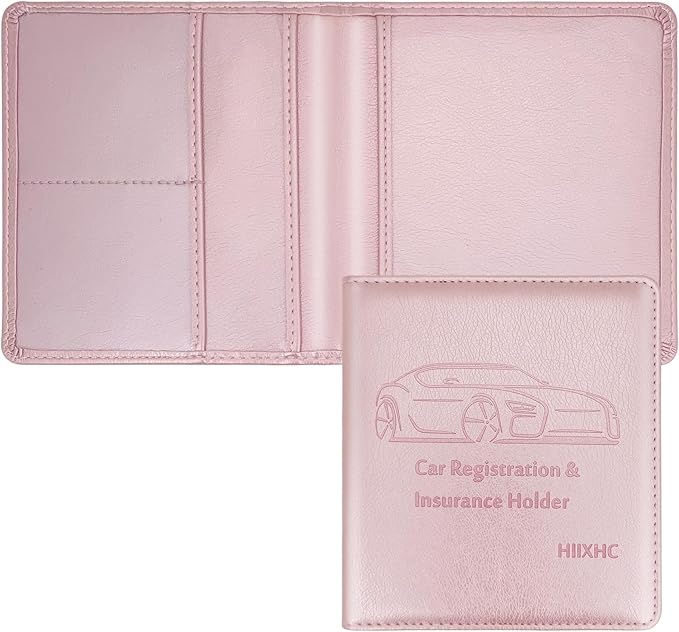 Car Registration and Insurance Holder, 5.5 x 5 Inch PU Leather Vehicle Glove Box Organizer Wallet Case Organizer for Insurance Card, Driver License, Essential Document, Paperwork