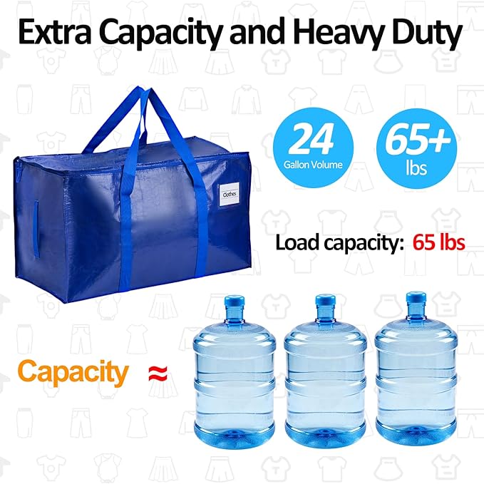 Storage Bags 2 Pack Waterproof Large Organizer Bags for Clothes Blanket Laundry Moving 65LB Load Capacity